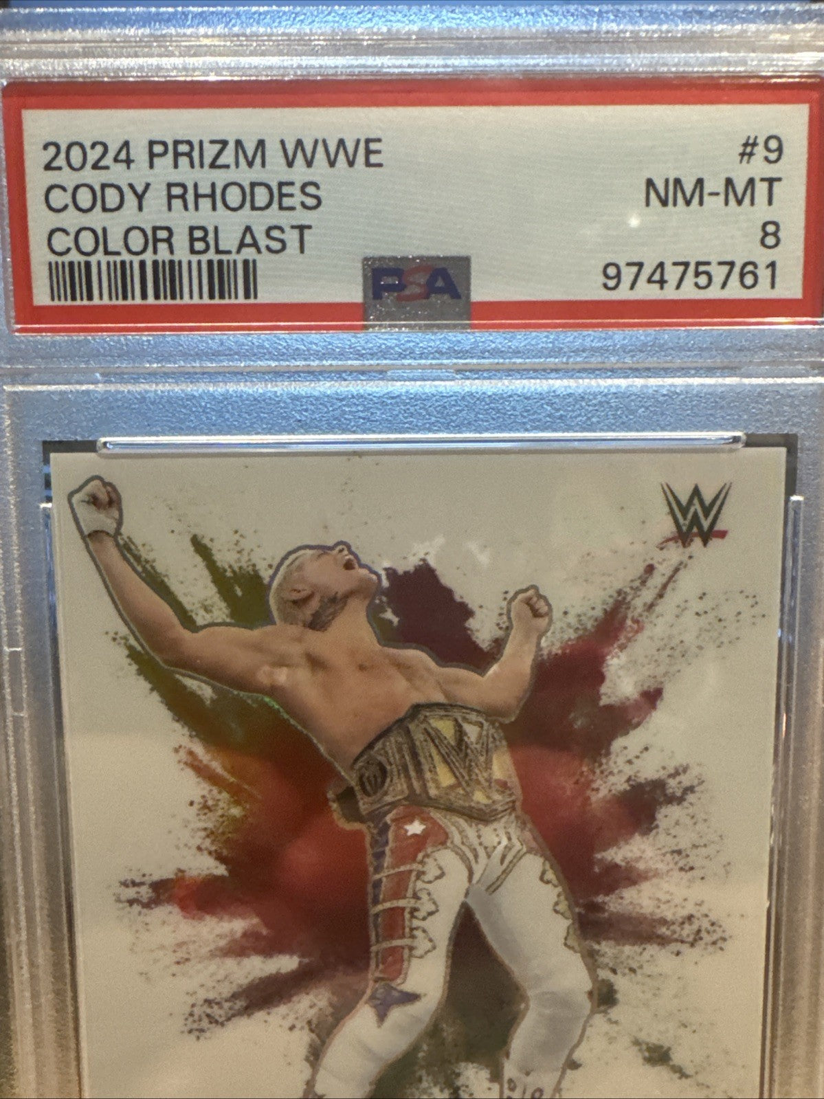2024 Panini Prizm WWE Cody Rhodes Color Blast Case Hit #9 PSA 8